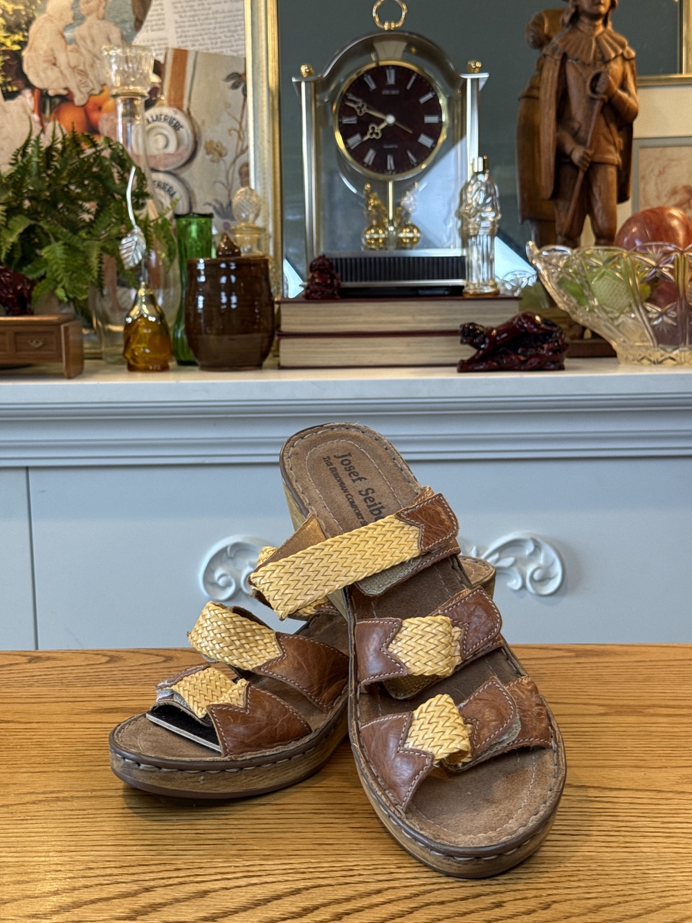 Josef Seibel Brown Leather Sandals with Yellow Braided Straps - Kids